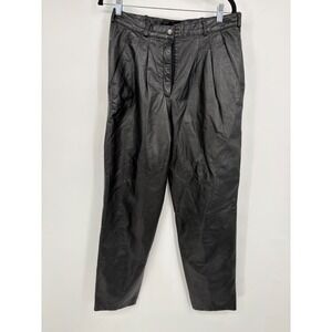 Byrnes & Baker Vintage Black Leather High Waisted Pleated Tapered Pants Size 12